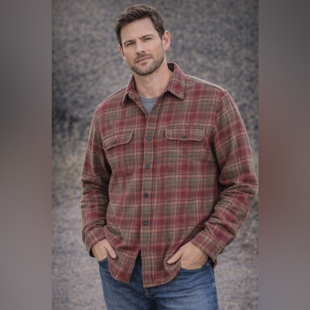 Orvis MENS Cotton Plaid Heavy Flannel Button Front Shirt Red Size XL